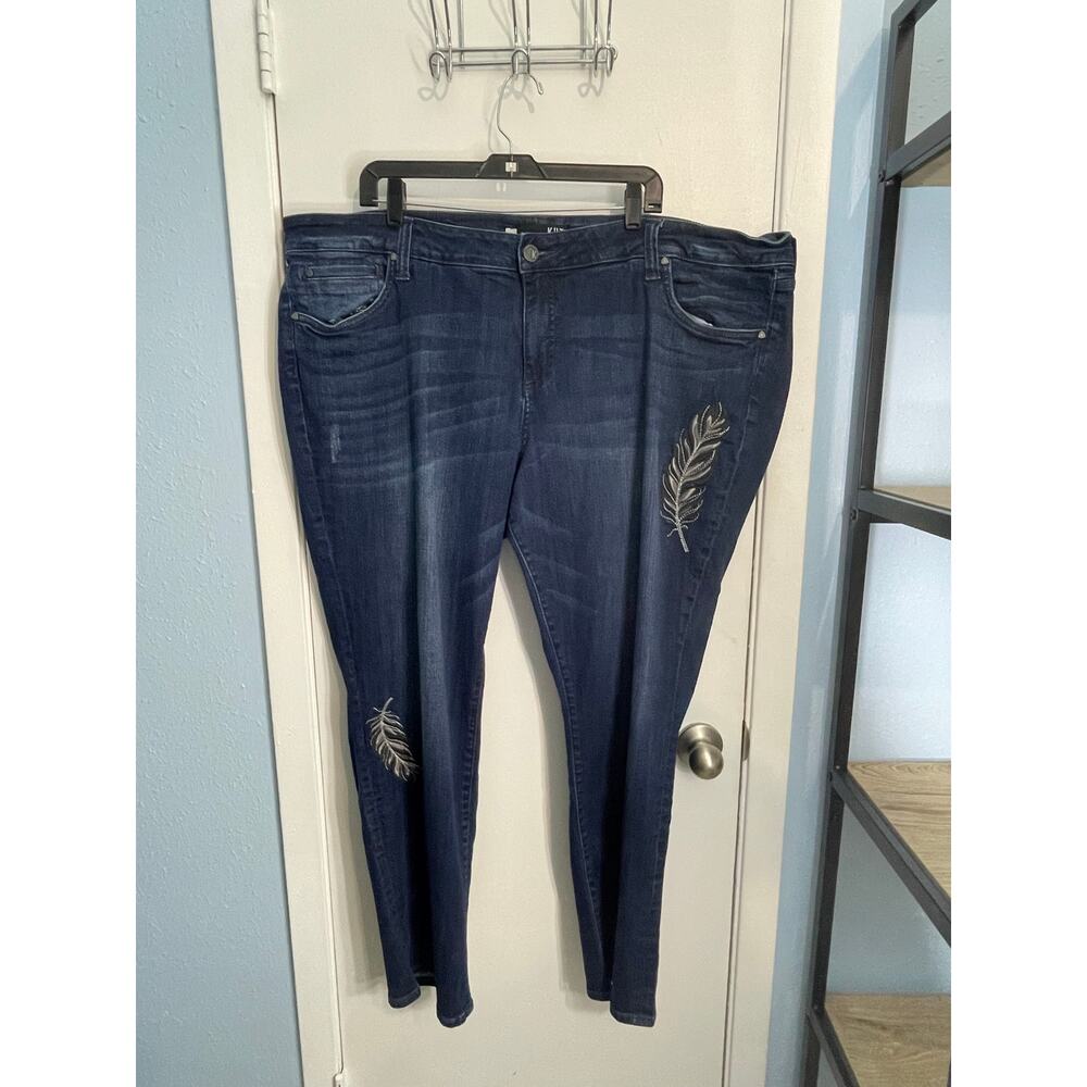 Kut From the Kloth Jeans Size 24W High Rise Boyfriend Embroidered Feathers Boho